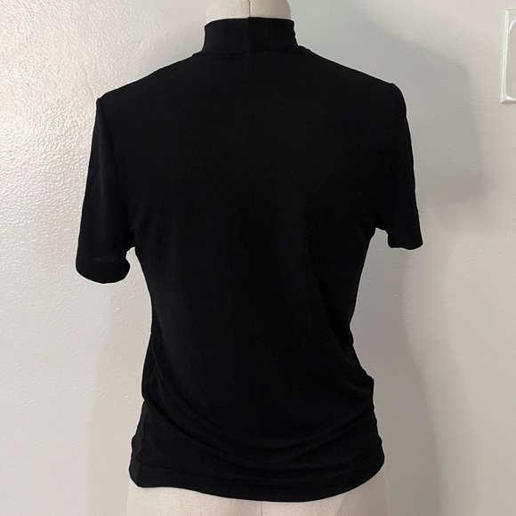 Black Mock Neck Short Sleeve Sparkle Top - Picture 2 of 4